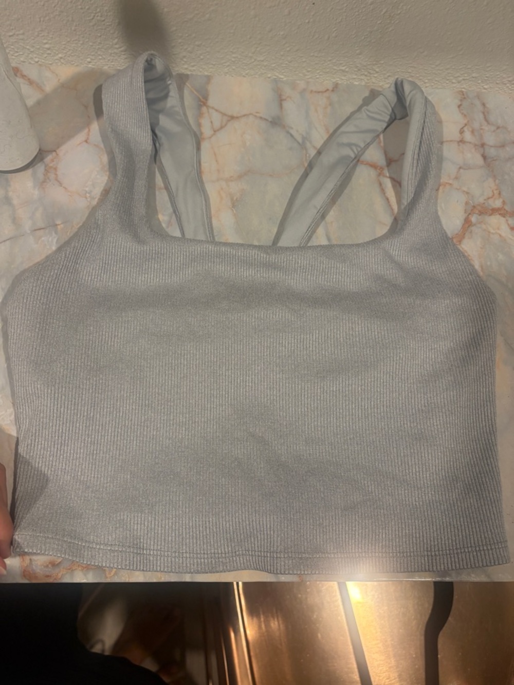 Alo Yoga Alosoft Ribbed Chic Bra Tank Gray Size M - Picture 4 of 6